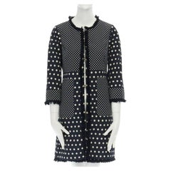 TORY BURCH abrigo azul marino blanco jacquard de lunares deshilachado US2 S