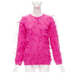 rare VALENTINO PP Pink wool feather embellished mixed cable knit sweater XS