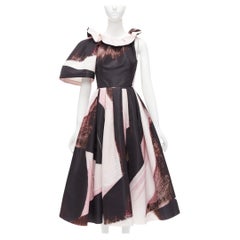 Alexander McQueen 2022 Charles Arnoldi Abito asimmetrico con stampa a pennello IT38 XS