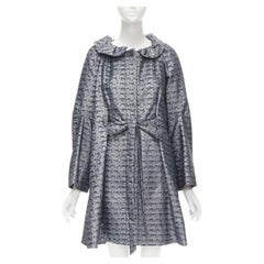 MARC JACOBS Metallic Blauer, geblümter Jacquard-Mantel mit Gürtel vorne XS