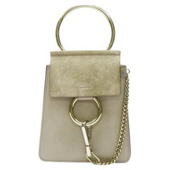 CHLOE Faye gold bangle bracelet ring chained crossbody grey suede leather bag