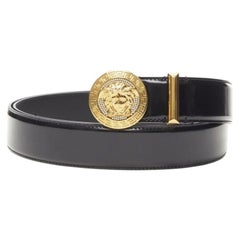 VERSACE Medusa Biggie cristal oro Medallón moneda cinturón cuero 115cm 44-48"