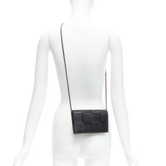 BOTTEGA VENETA Cassette black maxi woven intrecciato leather crossbody mini bag