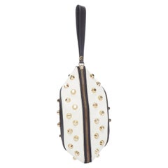 GIANCARLO PETRIGLIA white back leather gold studded wristlet clutch bag