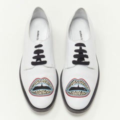 MARKUS LUPFER Signature studded embroidered lips white leather brogue EU36