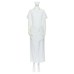 ROSETTA GETTY bianco cotone maxi camicia lunga abito grembiule piega minimo cravatta US0 XS