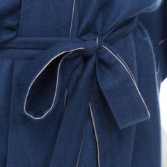 HERMES Paris 100% cashmere hand woven suede leather H logo belted robe L