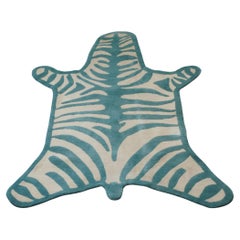 Small Blue and White Bespoke Zebra Rug