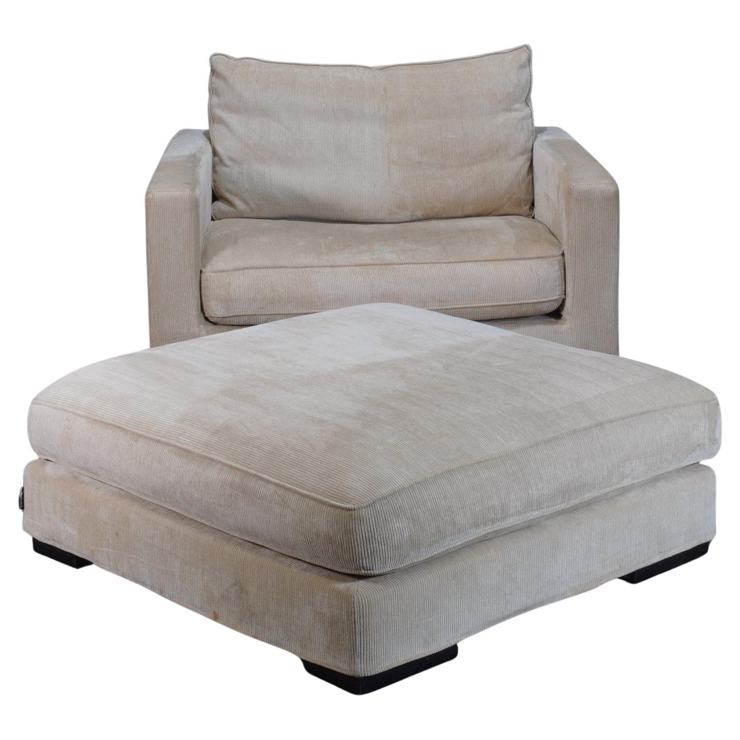 Roche Bobois Cream Cord Armchair and Footstool