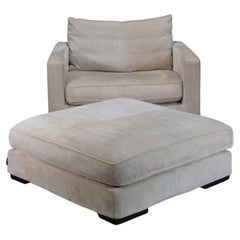 Roche Bobois Cremefarbener Cord-Sessel und Fußhocker