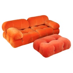 B&B Italia Orange Velvet Camaleonda Sofa by Mario Bellini