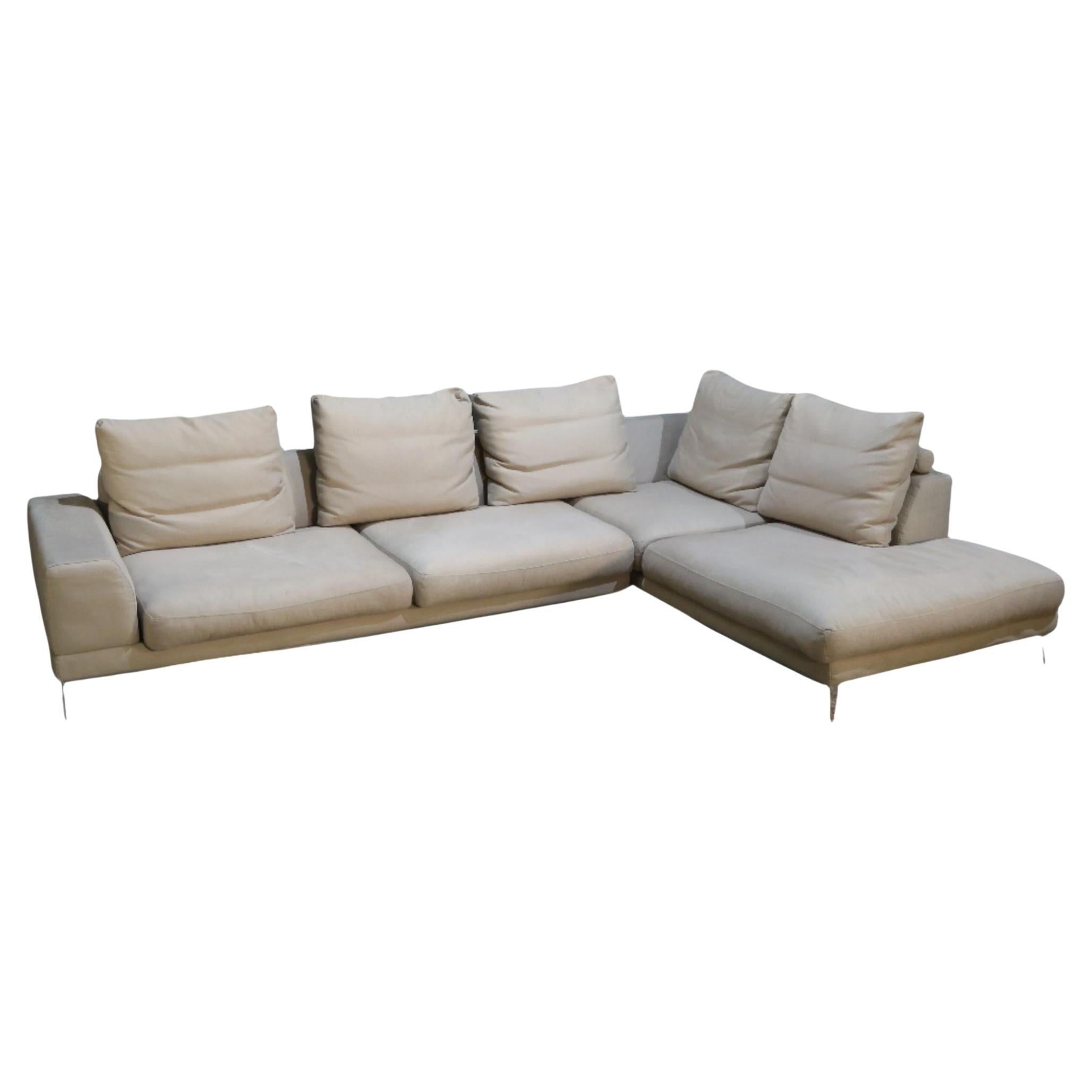 Roche Bobois Cream Leather Sectional Sofa