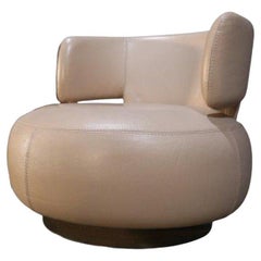 Roche Bobois Cream Leather Curl Swivel Armchair - Only One Available