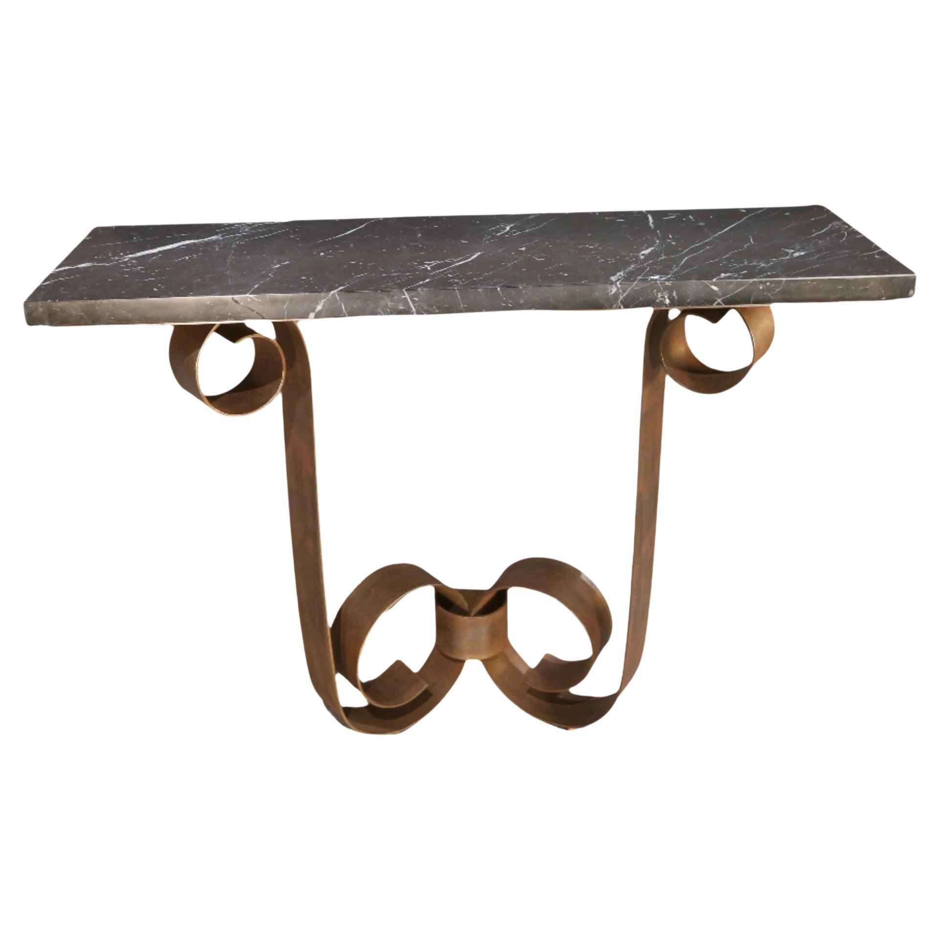 Gordon Watson Wrought Iron & Marble Console by Paul Belvoir