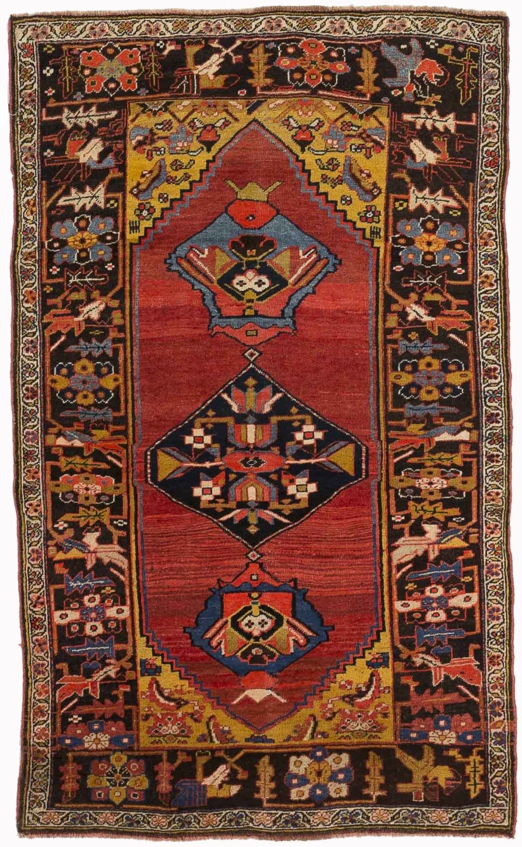 Persian Bijar Small Rug - Wool Navy Blue Red Yellow 10513