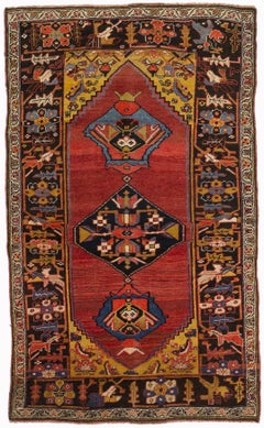 Persian Bijar Small Rug - Wool Navy Blue Red Yellow 10513