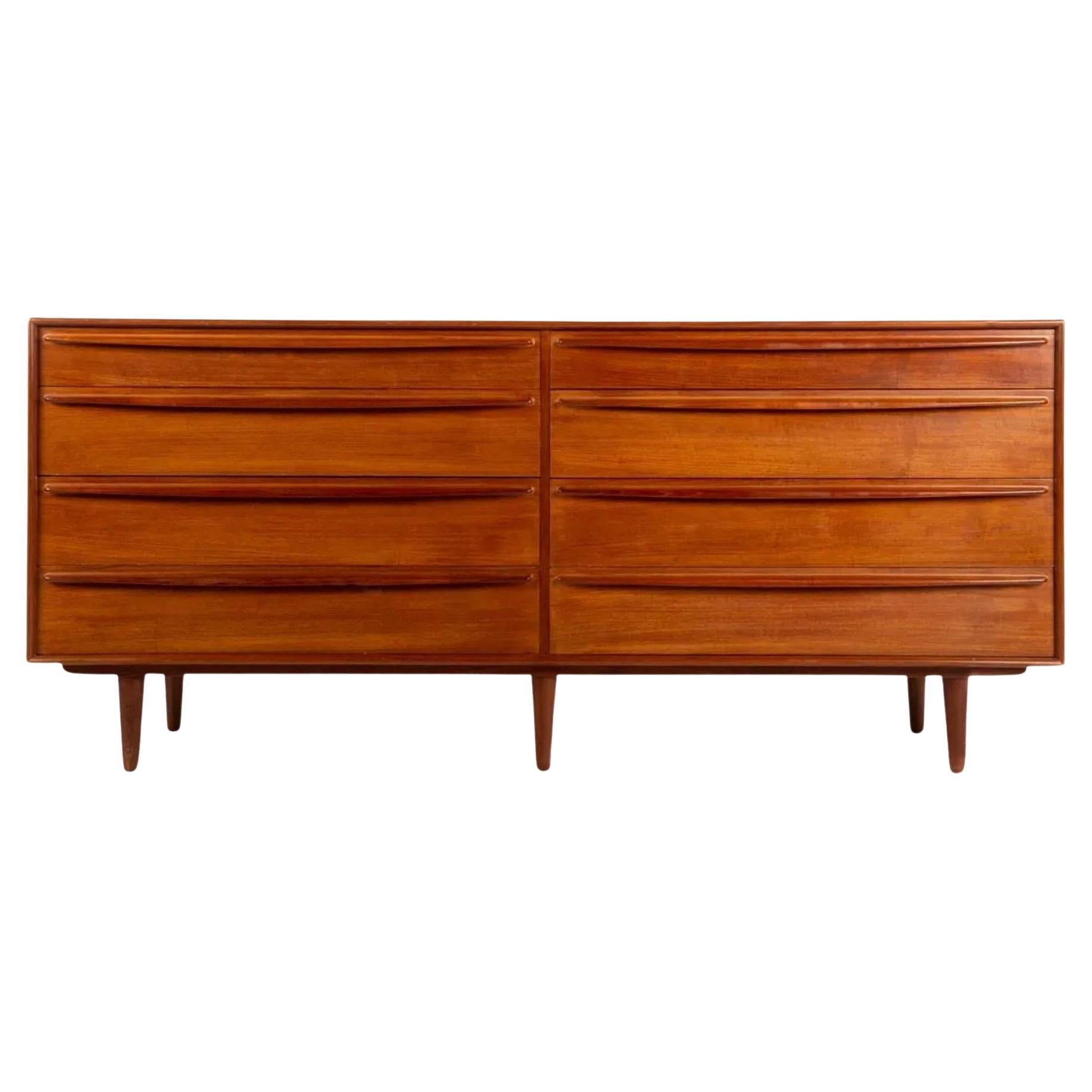 Mid century danish modern teak 8 drawer dresser with sculpted handles