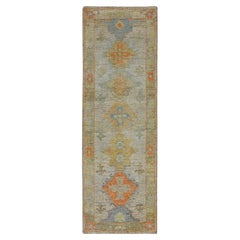 Tapis de couloir Afghanistan Rose Collection - Laine verte ivoire - 90912