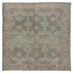 Turkish Rose Collection Square Area Rugs - Wool Blue - 90963