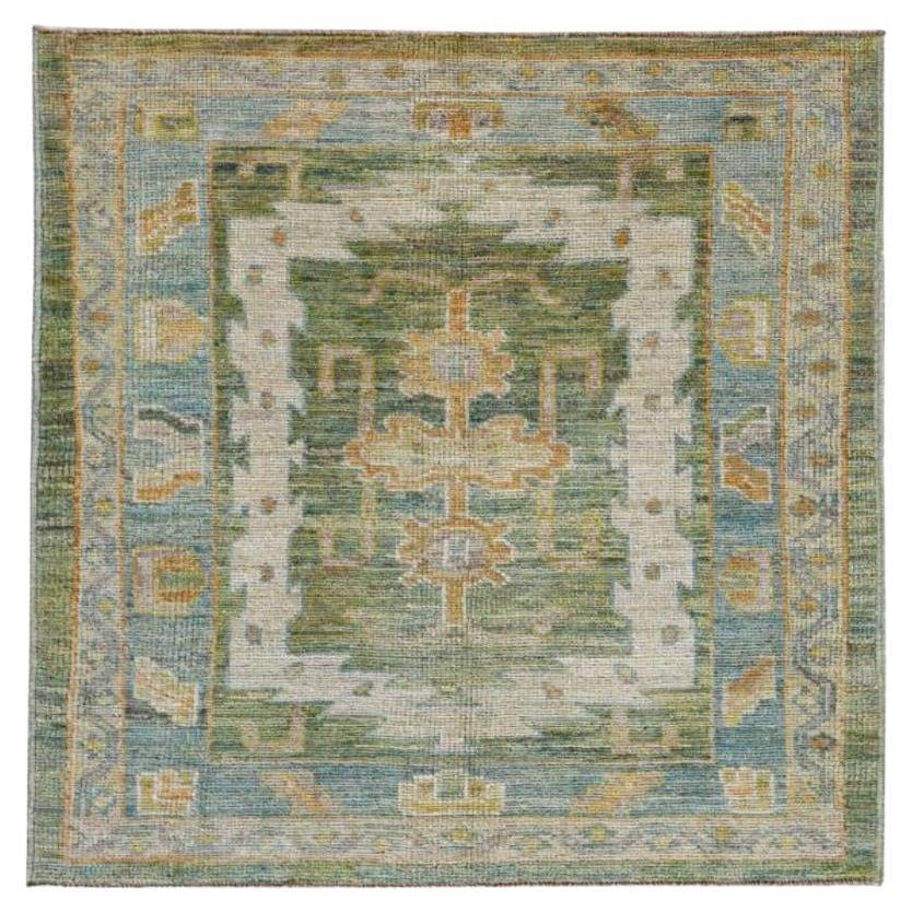 Turkish Rose Collection Small Rug - Wool Blue Green Ivory - 90966