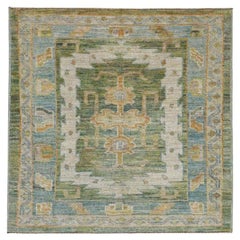 Turkish Rose Collection Small Rug - Wool Blue Green Ivory - 90966