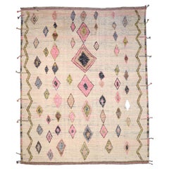 India Moroccan Over Size Rug - Wool Green Ivory Pink Design - 94493