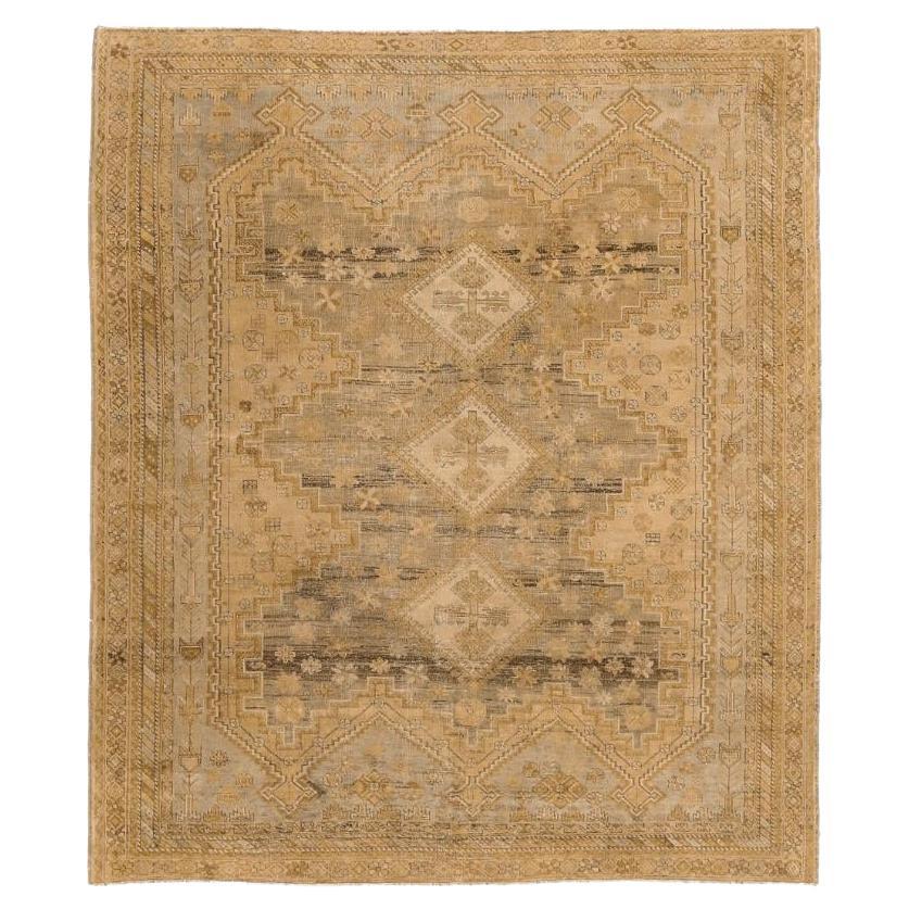 Petit tapis persan Malayer - Laine ivoire taupe jaune motif - 94576