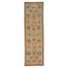 Afghanistan Oushak Runner Rug - Wool Brown Ivory Light Blue - 94545