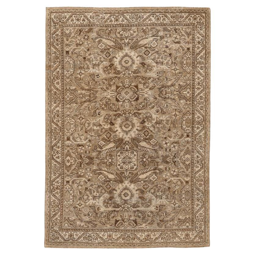 Petit tapis persan Mahal - Design en laine ivoire taupe - 94558
