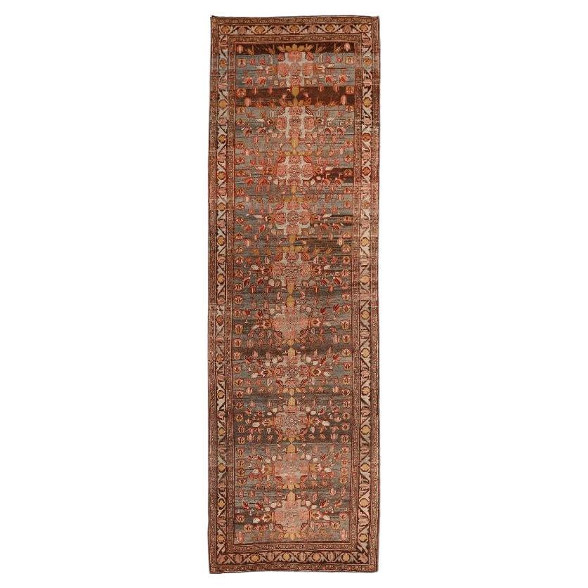 Persian Malayer Runner Rug - Wool Blue Ivory Pink Design - 94564 For Sale