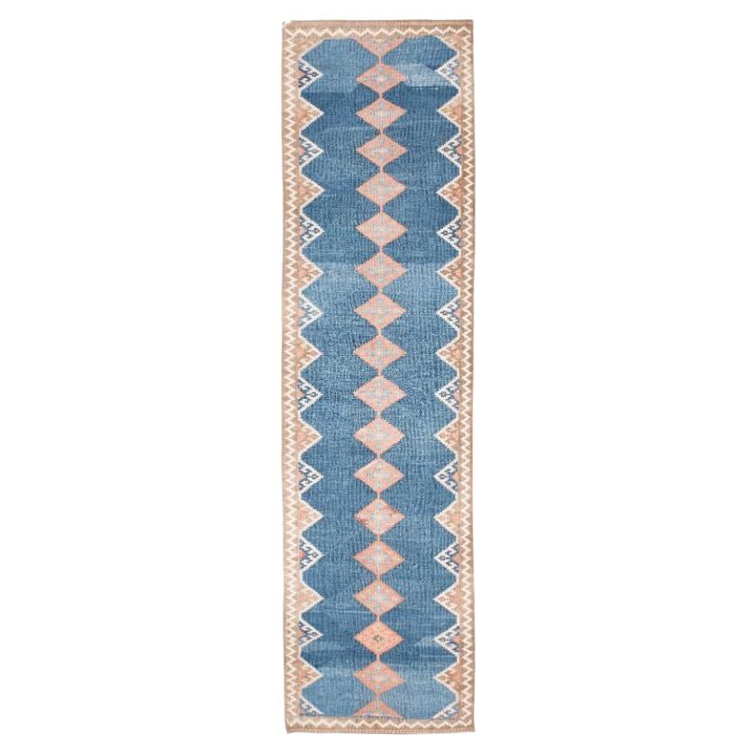 Tapis de couloir Kilim persan - Design en laine bleu rose - 94566