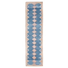 Tapis de couloir Kilim persan - Design en laine bleu rose - 94566