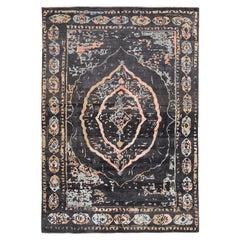 Afghanistan Abadeh Area Rugs - Wool Black Ivory Pink Design - 94639