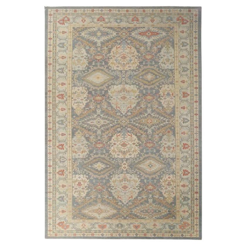 Afghanistan Sultanabad Over Size Rug - Wool Gray Ivory Design - 95576 For Sale