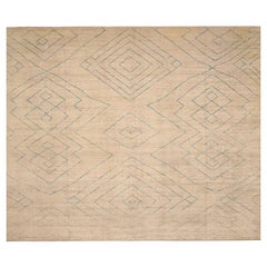 Afghanistan Moroccan Over Size Rug - Wool Blue Ivory Design - 98428