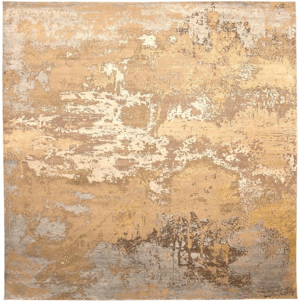Tapis modernes indiens - Laine ivoire taupe jaune motif 94077