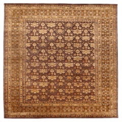 India Khotan Area Rugs - Wool Brown Ivory Design - 94082