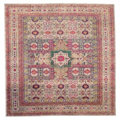 Tappeti India Sari Silk Area Rugs - Lana Verde Avorio Rosa Design - 94090
