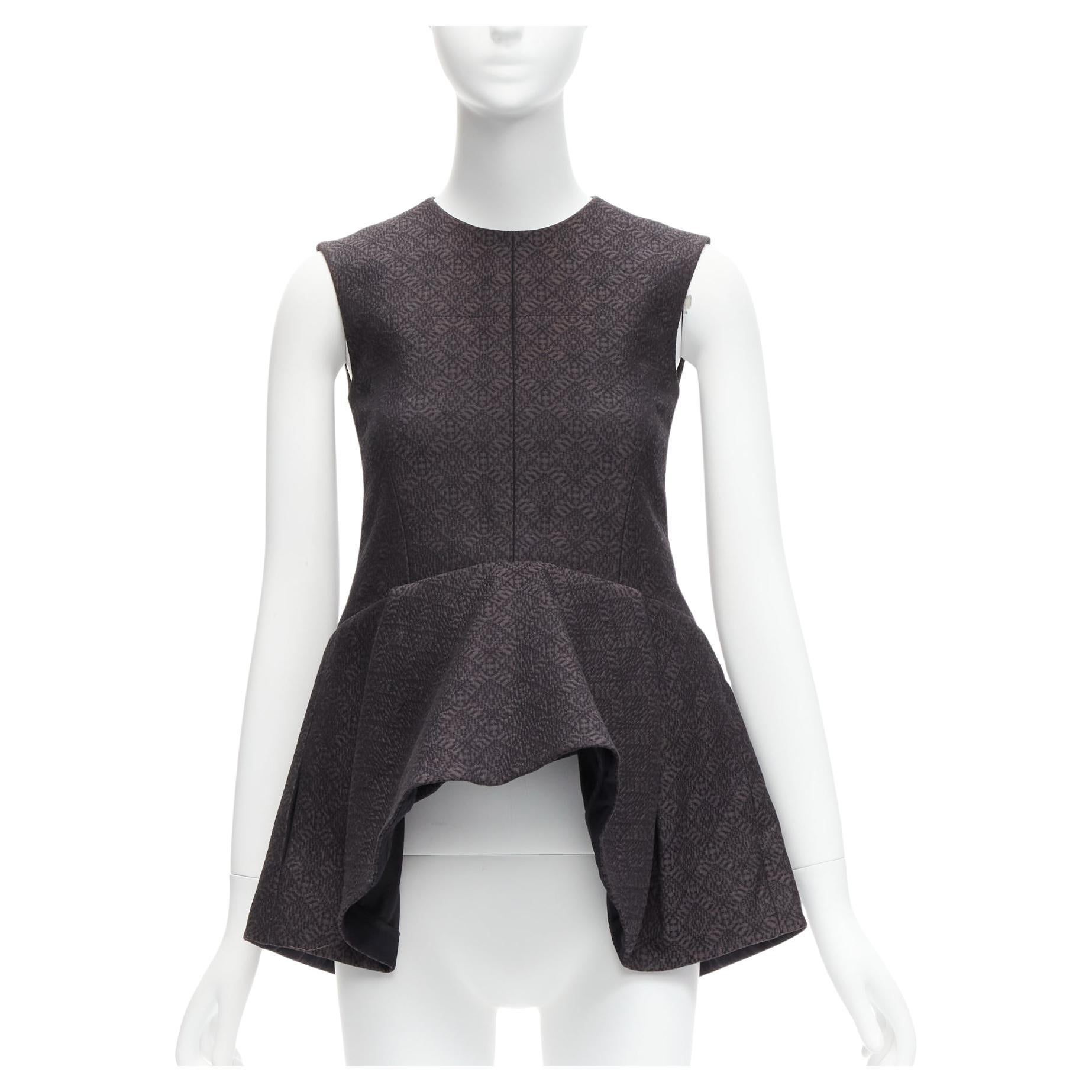 OLD CELINE Phoebe Philo black cotton jacquard waterfall peplum top FR34 XS For Sale
