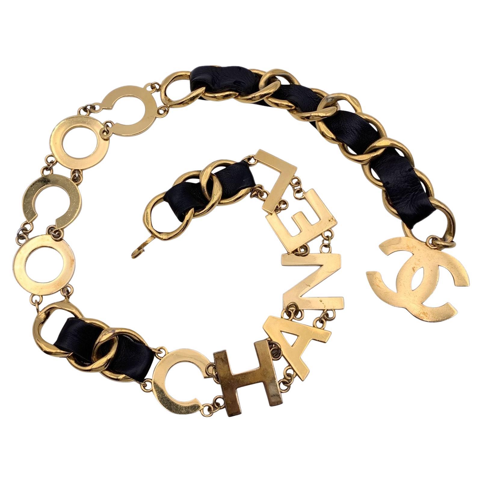 Chanel Rare Vintage Gold Metal Spell Out Coco Chanel Chain Belt For Sale