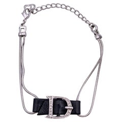 Christian Dior Silber Metall D Schnalle Kristalle Logo-Armband