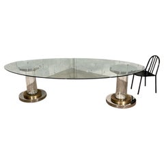 XXL Glass, Brass & Acrylic Conference Table by Romeo Rega, Italy, 1970s
