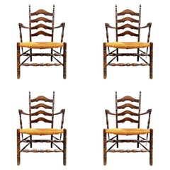 Set of 4 Mid-Century French Straw Mountain Chairs, 1950s