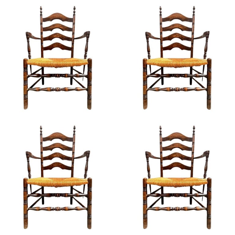 Set de 6 chaises années 50 en chêne et paille