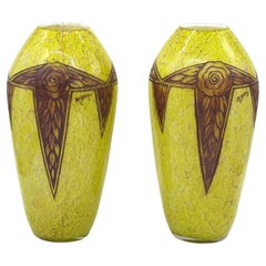 Ensemble de 2 vases ovoïdes Art Déco par AT&T Legras, années 1920