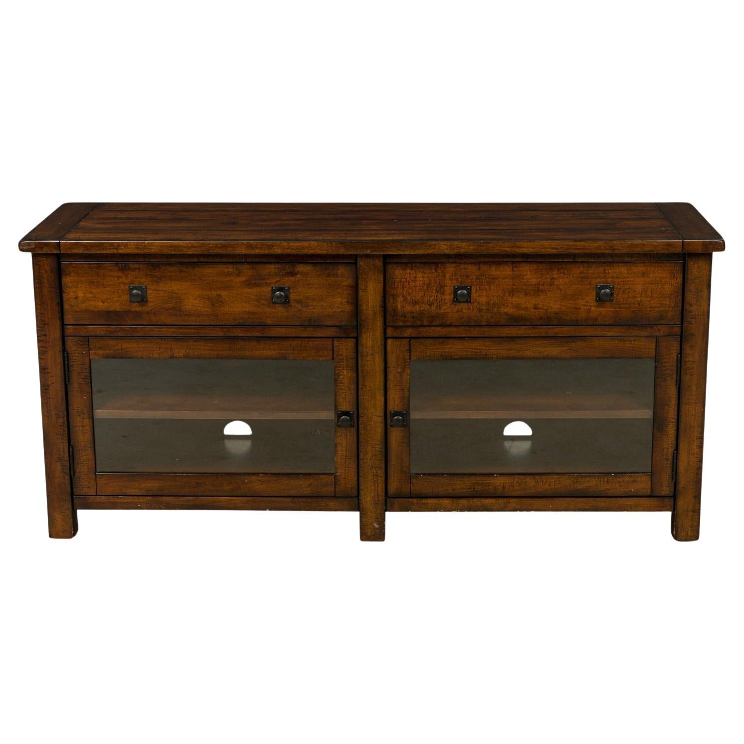Credenza rustica contemporanea in legno e vetro in vendita