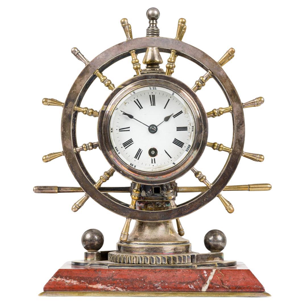 English Victorian Bronze Ship-Wheel Clock in vendita