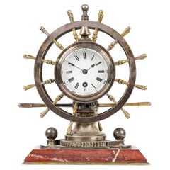 English Victorian Bronze Ship-Wheel Clock
