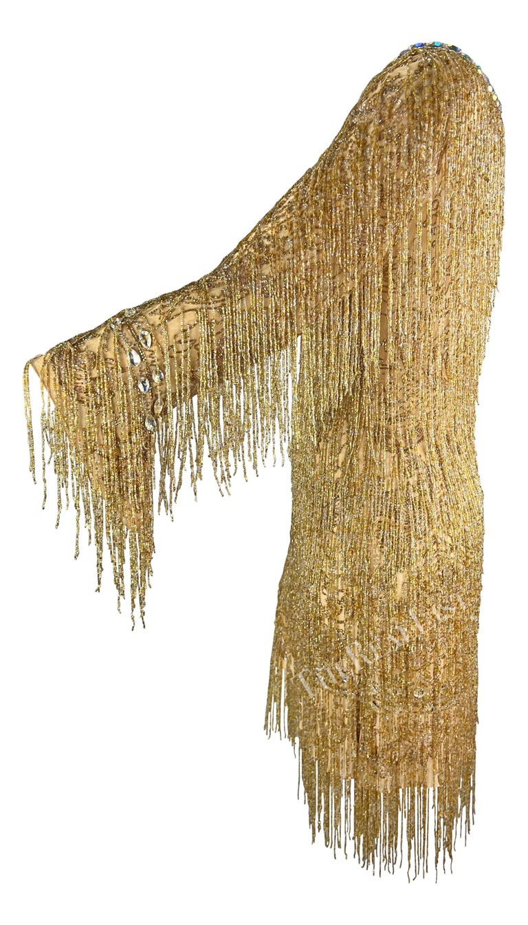F/W 2002 Roberto Cavalli Runway Rhinestone Beaded Fringe Beyonc Mini Dress  at 1stDibs