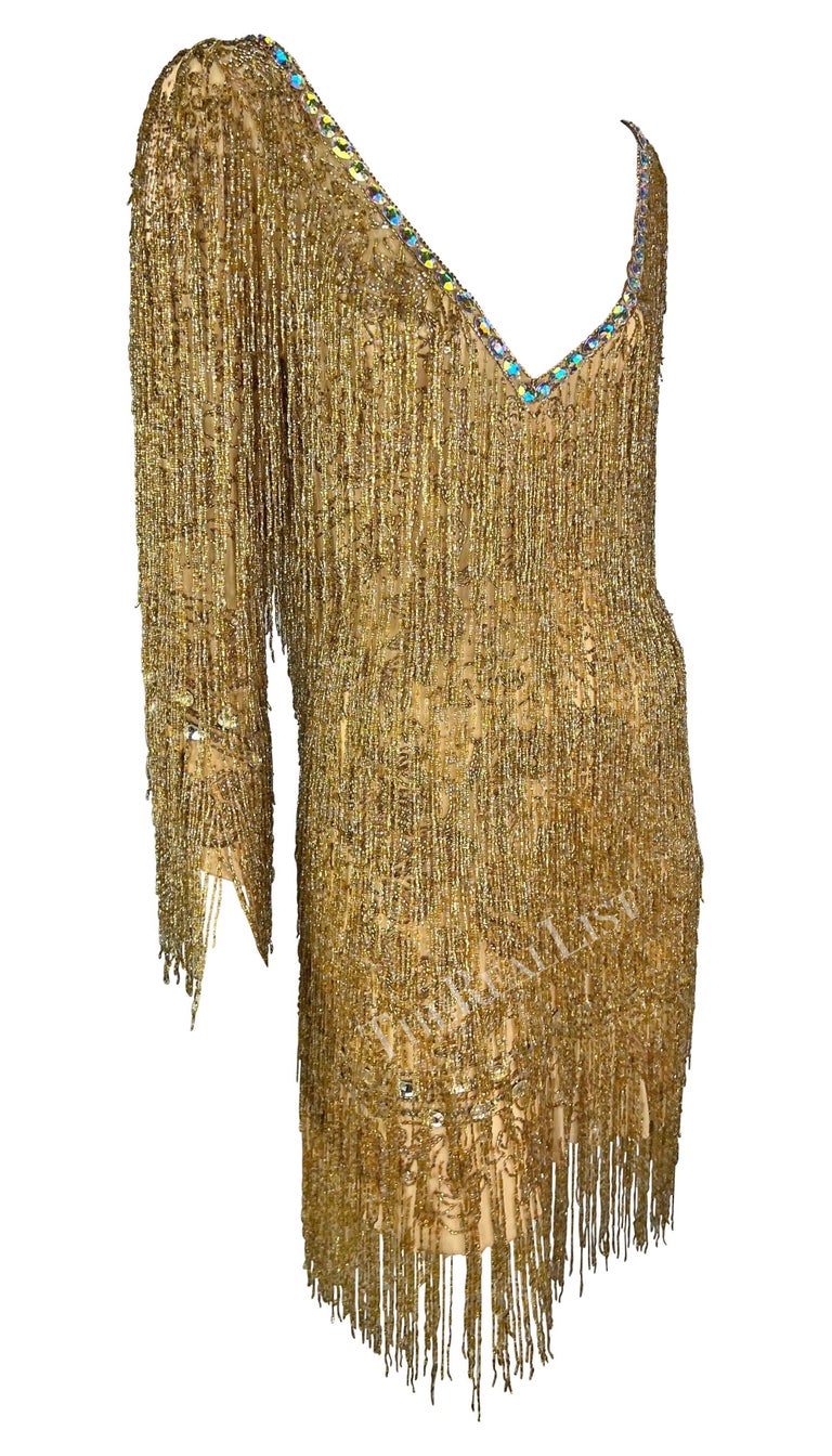 F/W 2002 Roberto Cavalli Runway Rhinestone Beaded Fringe Beyonc Mini Dress  at 1stDibs
